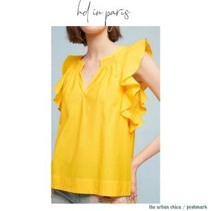 NWT Anthro HD in Paris Canary Ruffled Poplin Top